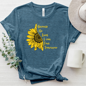 Because He Lives Sunflower Heathered Tee