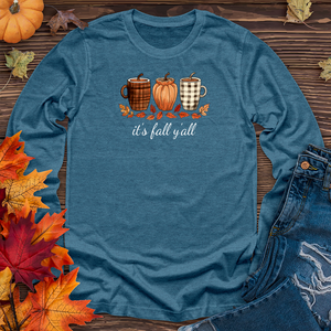 It's Fall Plaid Coffee Cups Long Sleeve Tee