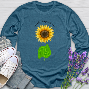 Faith Hope Love Sunflower Art Long Sleeve Tee