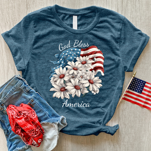 God Bless American Daisies Heathered Tee