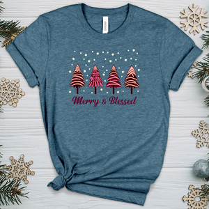 Merry & Blessed pink Tree Heathered Tee