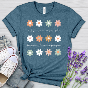 Cast Your Anxiety Boho Flowers Heathered Tee