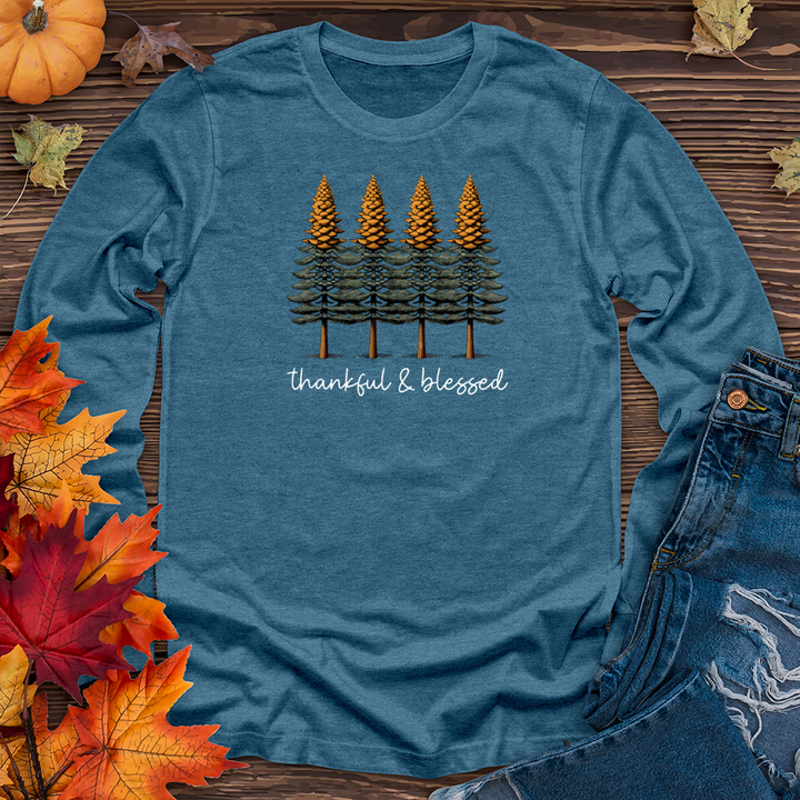 Classic Houndstooth Trio Pine Trees Long Sleeve Tee