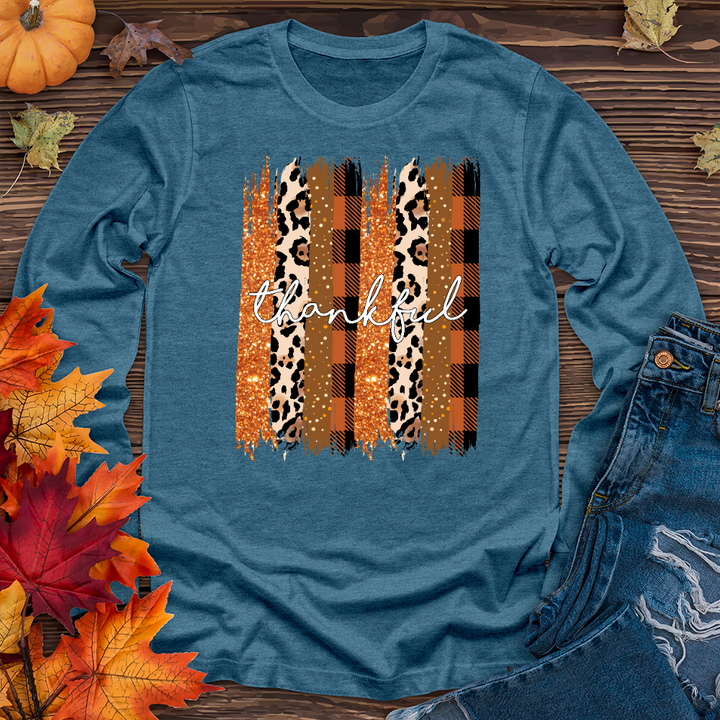 Thankful Watercolor Stripes    Long Sleeve Tee