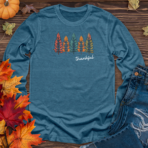 Retro Cozy Floral Trio Pine Trees Long Sleeve Tee