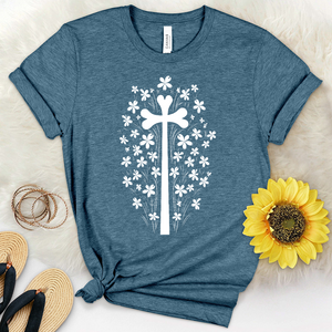 Cross Flower Scene Heathered Tee