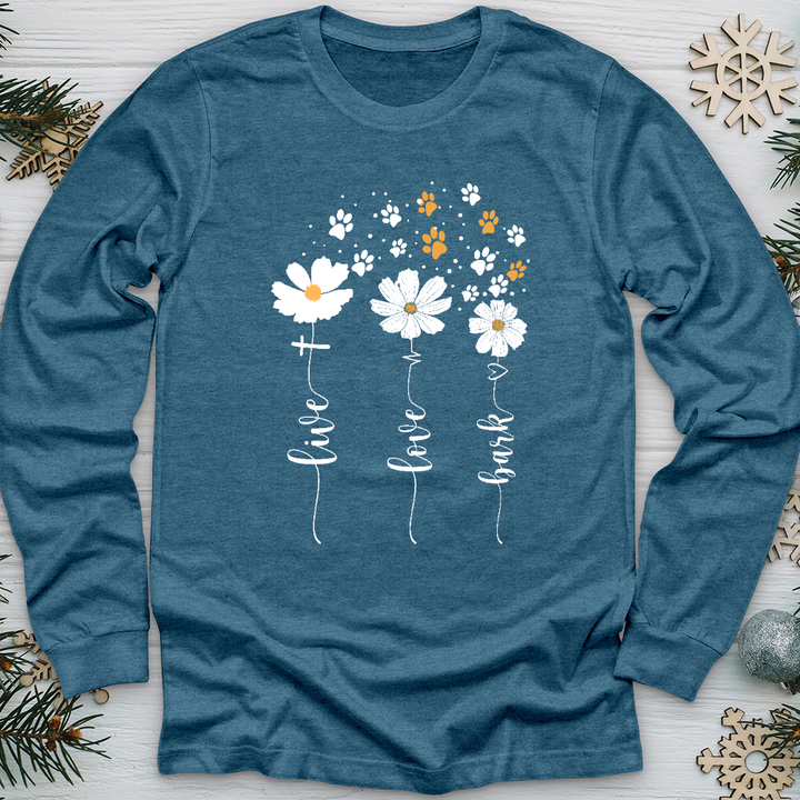 Live Love Bark Floating Paw Prints Long Sleeve Tee