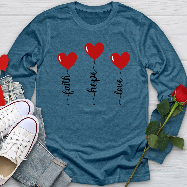 Faith Hope Love Heart Balloons Long Sleeve Tee