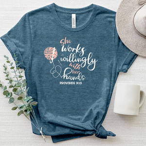 Proverbs 31-13 Knitting White Heathered Tee