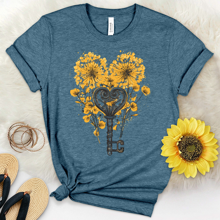 Dandelion Heart Faith Key Heathered Tee