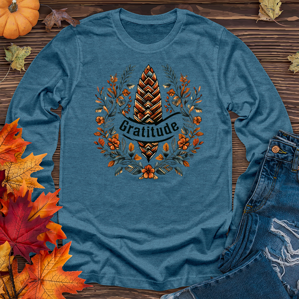Herringbone Pinecone Gratitude Long Sleeve Tee