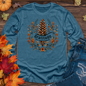 Herringbone Pinecone Gratitude Long Sleeve Tee