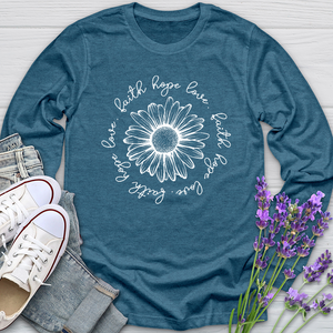 Faith Hope Love White Flower Long Sleeve Tee