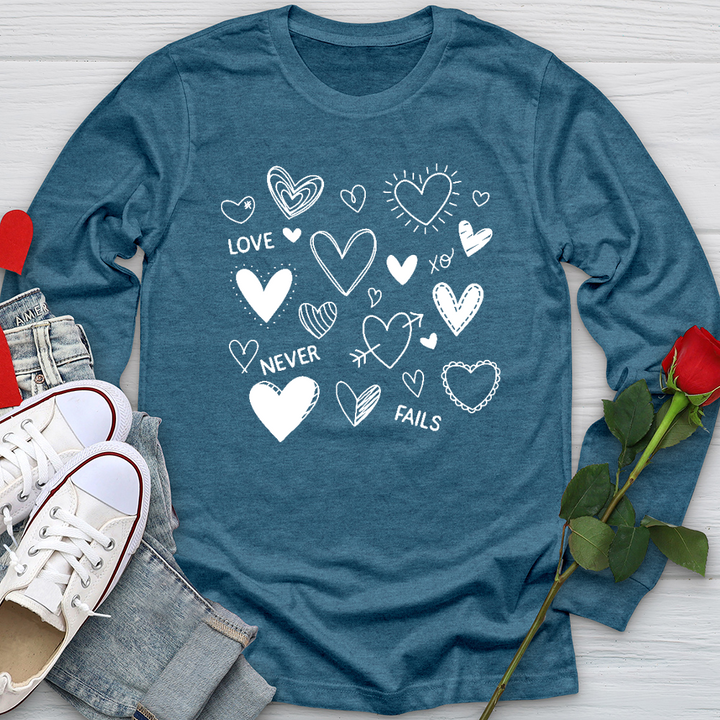 Love Never Fails Assorted Hearts Long Sleeve Tee