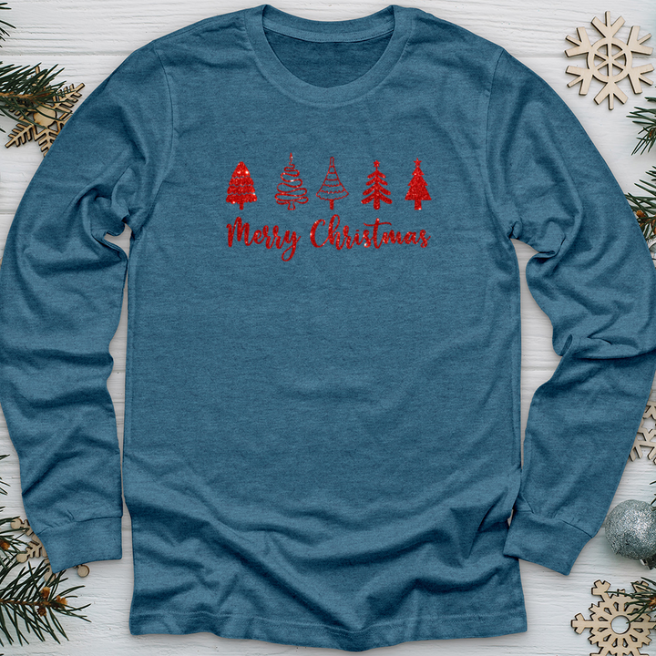 Red Merry Christmas Scene Long Sleeve Tee