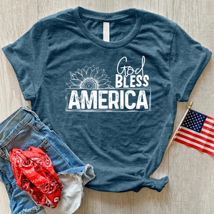 God Bless Sunflower Art Heathered Tee