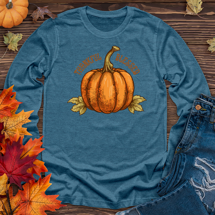 Thankful Blessed Pumpkin Long Sleeve Tee