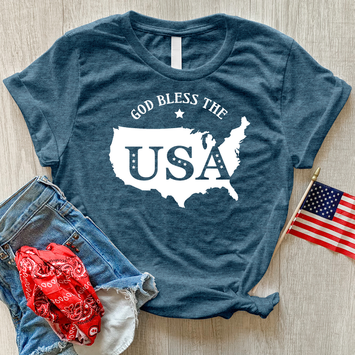 God Bless USA Outline Heathered Tee