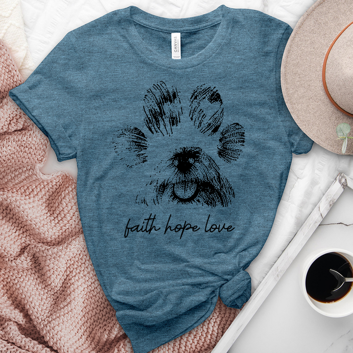Faith Paw Print Face Heathered Tee