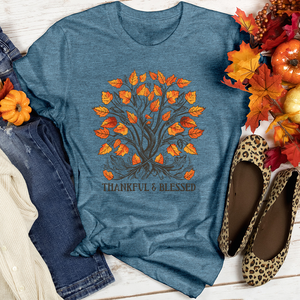 Vintage Gingham Leaf Blessings Heathered Tee