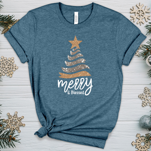 Merry & Blessed Sparkling Tree Heathered Tee