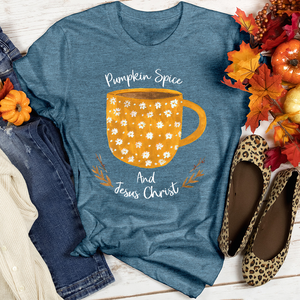 Pumpkin Spice and Jesus Christ Heathered Tee