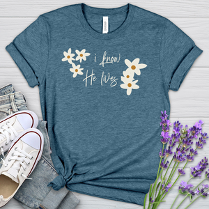 Because He Lives Cute Daisies Heathered Tee