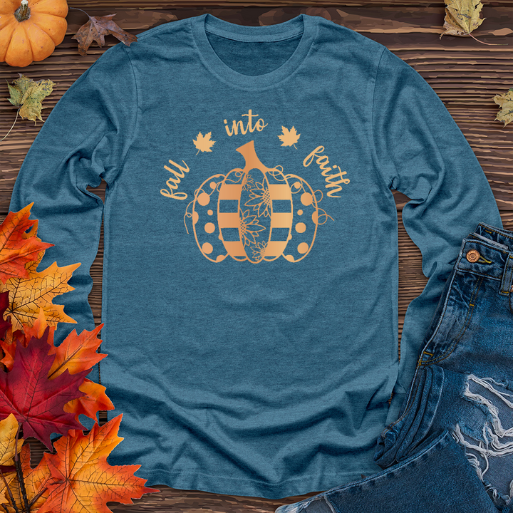 Fall Into Faith Spotted Pumpkin Long Sleeve Tee