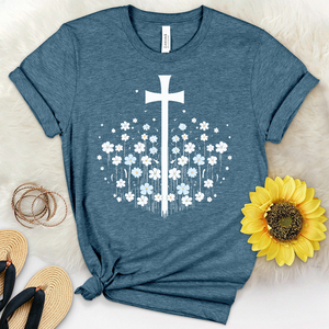 Contemporary Flower Cross Heathered Tee