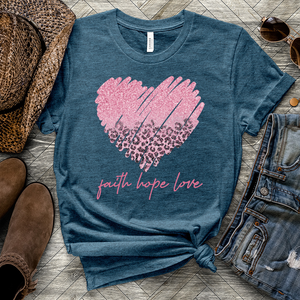 Pink Leopard Heart Heathered Tee