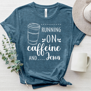 Running on Caffeine And Jesus  White Heathered Tee