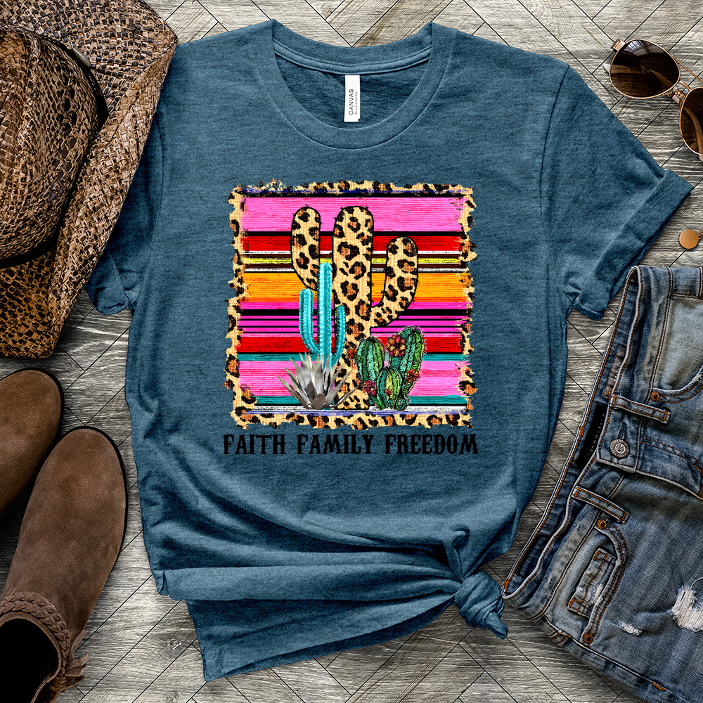 Faith Family Freedom Colored Cactus Heathered Tee