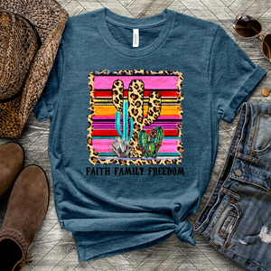 Faith Family Freedom Colored Cactus Heathered Tee