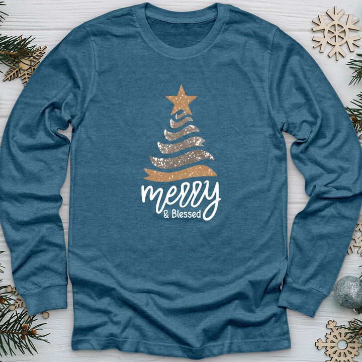 Merry & Blessed Sparkling Tree Long Sleeve Tee