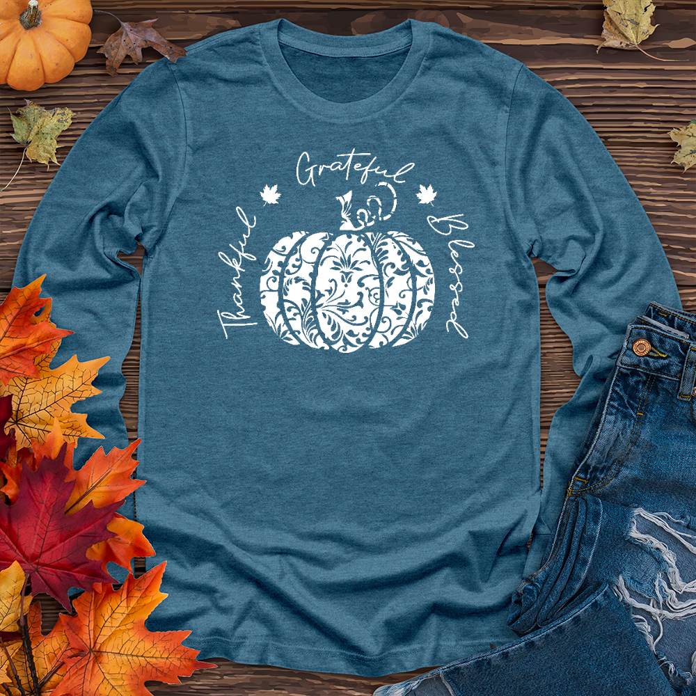 TGB White Floral Pumpkin Long Sleeve Tee