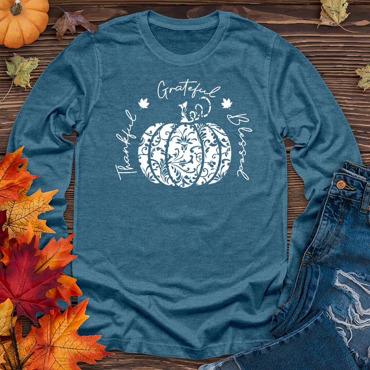 TGB White Floral Pumpkin Long Sleeve Tee