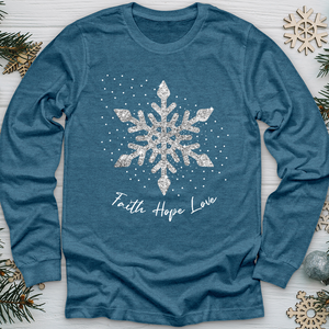 Faith Hope Love Silver Glitter Flake Long Sleeve Tee