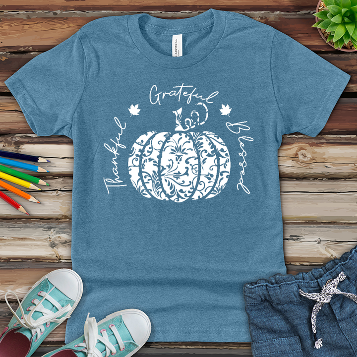 TGB White Floral Pumpkin Youth Heathered Tee