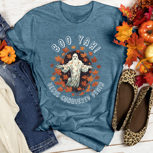 Boo Yah Jesus Conquered Heathered Tee