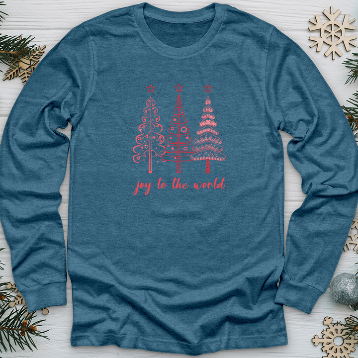 Joy To The World Pink Trees Long Sleeve Tee