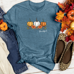 Vintage Cozy Floral Trio Pumpkins Heathered Tee