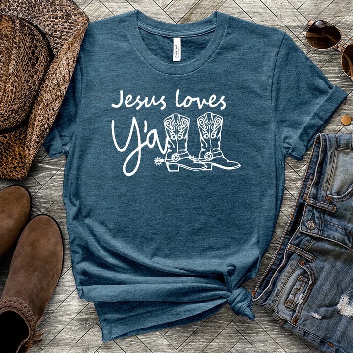 Jesus Loves Y'all Boots Heathered Tee