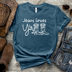 Jesus Loves Y'all Boots Heathered Tee