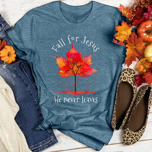 Fall For Jesus Falling Leaves Heathered Tee