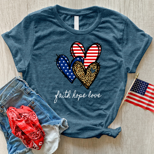 Faith Hope Love Pattern Hearts Heathered Tee