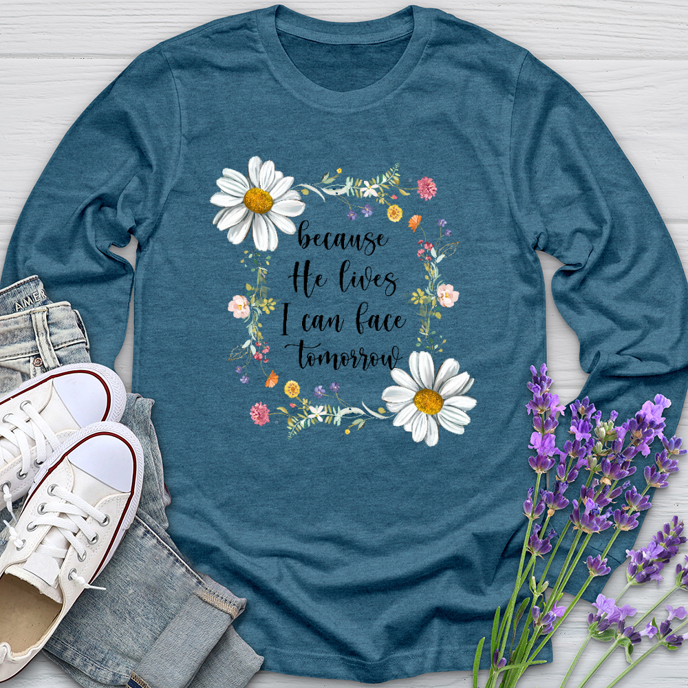 Because He Flower Patch Long Sleeve Tee
