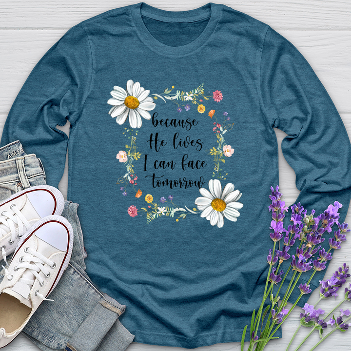 Because He Flower Patch Long Sleeve Tee