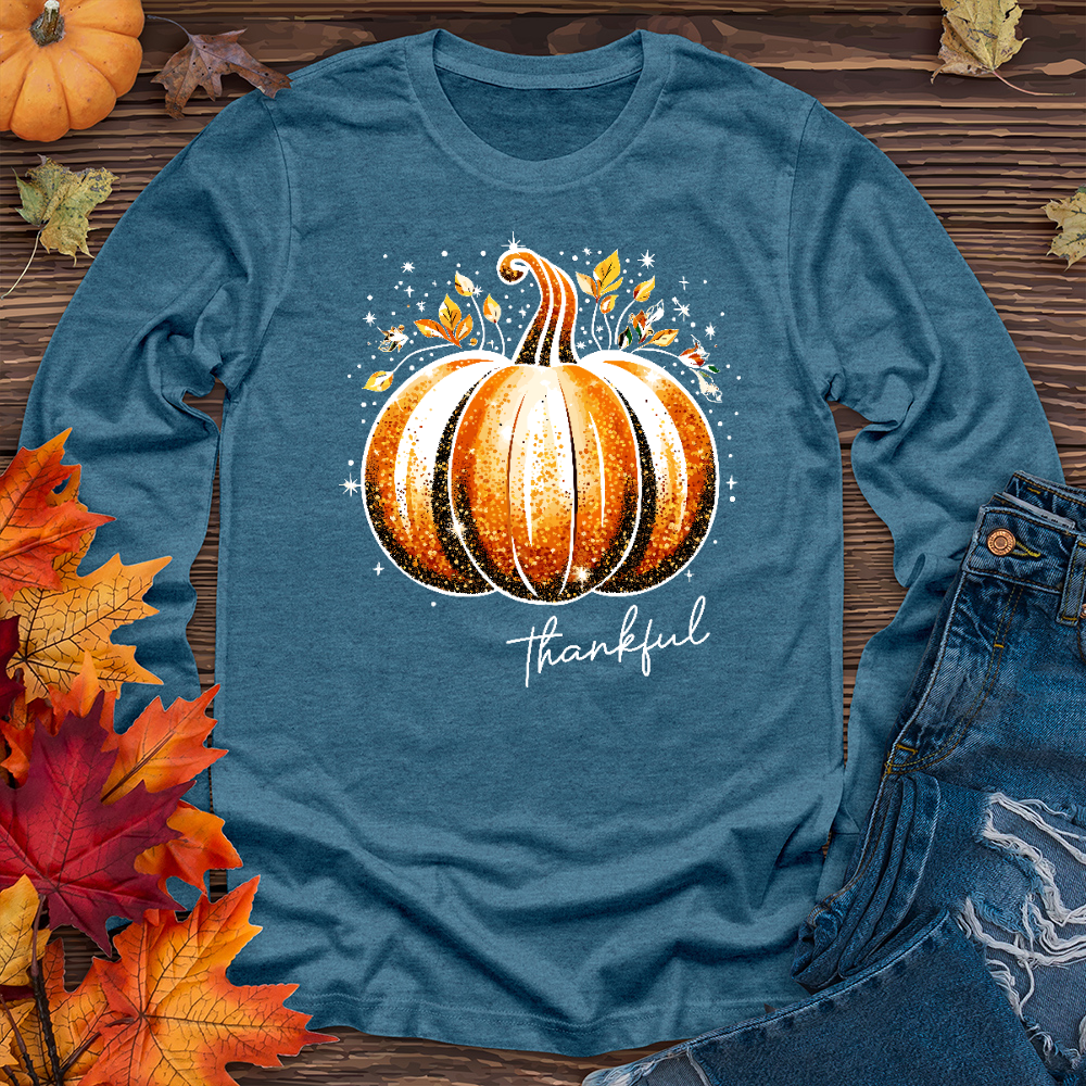 Thankful Glitter Pumpkin Long Sleeve Tee