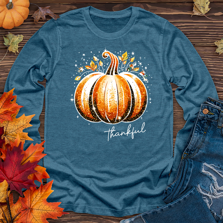 Thankful Glitter Pumpkin Long Sleeve Tee