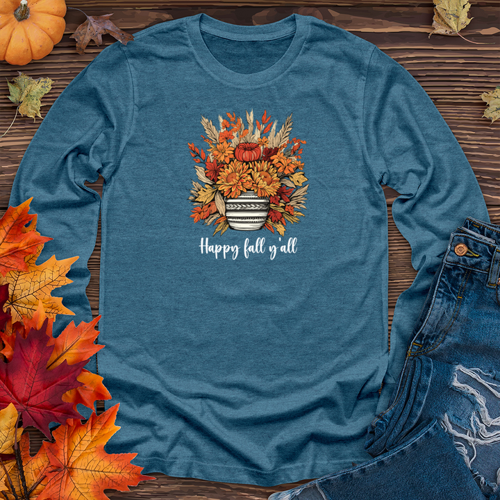 Vintage Cozy Sweater Mum & Fall Flower Herringbone Long Sleeve Tee